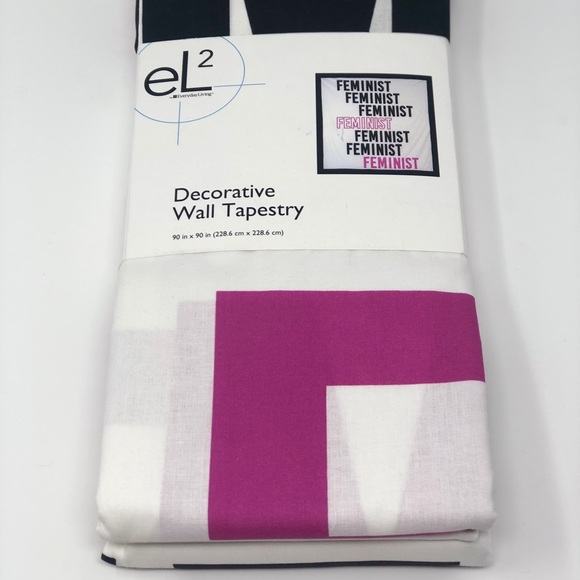 FEMINIST WALL TAPESTRY PINK BLACK - Picture 2 of 3